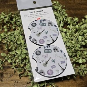 1989 Taylor Swift Car Coasters — White with Multi-Color Music Icons